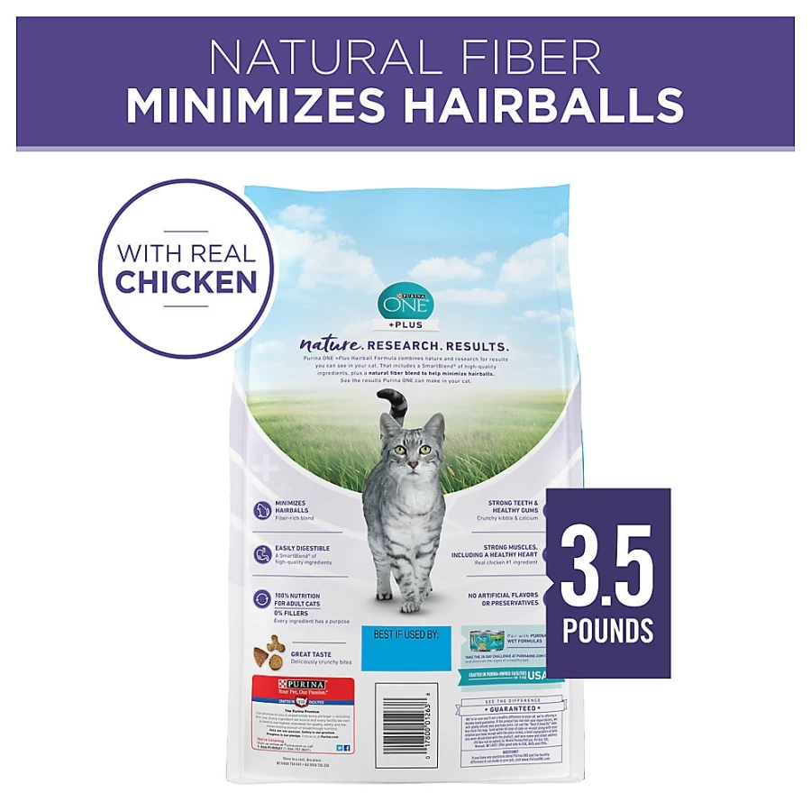 Purina ONE Hairball Control Chicken Flavor High Fiber Adult Dry Cat Food with Vitamins | PetSmart