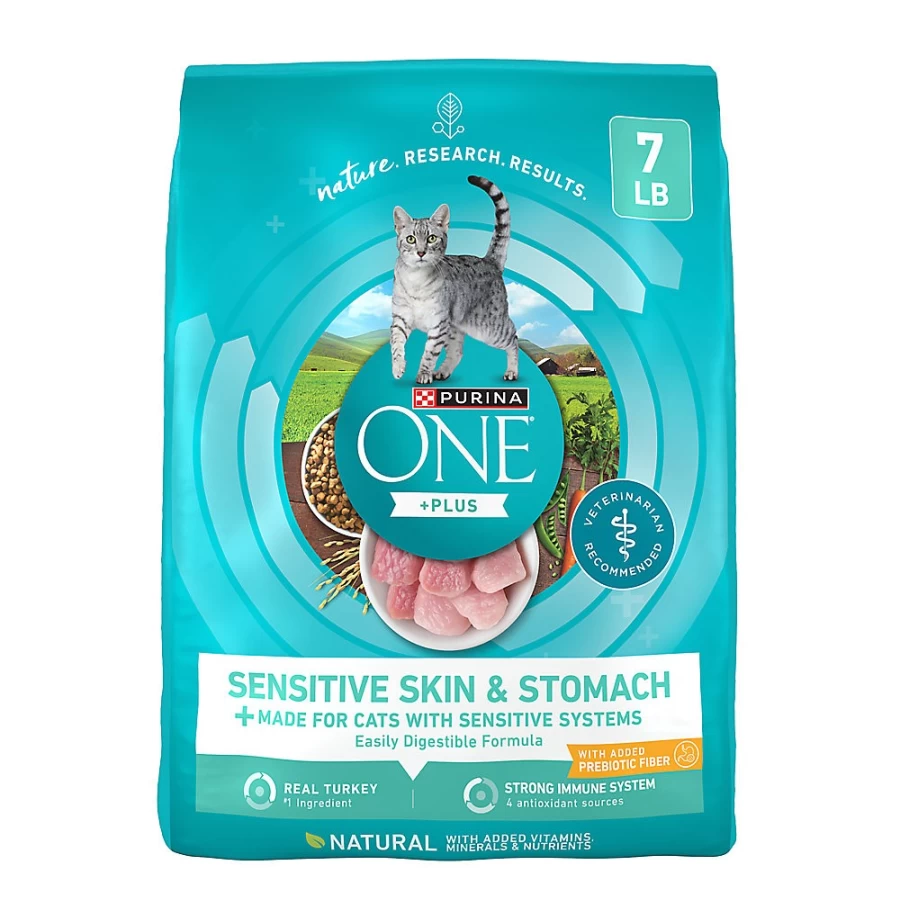 Purina ONE Sensitive Skin & Stomach Adult Dry Cat Food - High Protein Turkey Formula, Natural Ingredients | PetSmart