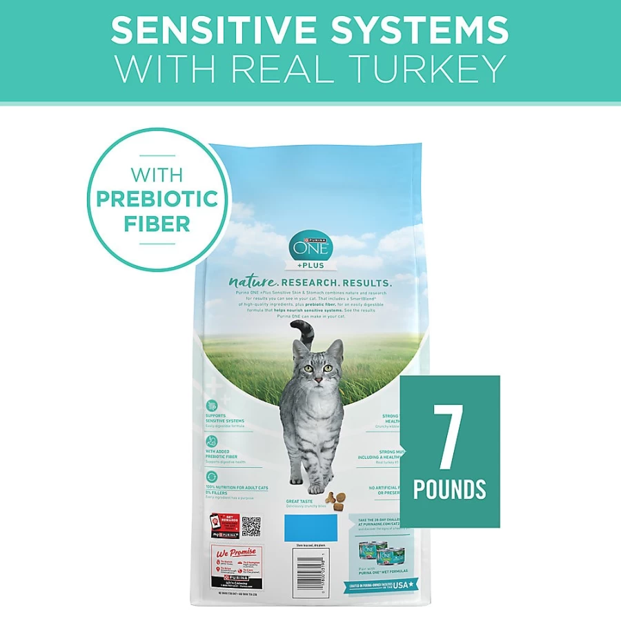 Purina ONE Sensitive Skin & Stomach Adult Dry Cat Food - High Protein Turkey Formula, Natural Ingredients | PetSmart