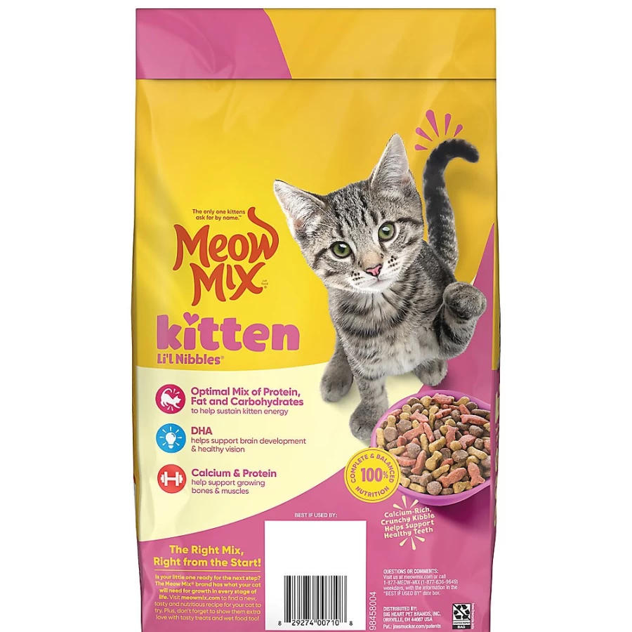 PetSmart Meow Mix Kitten Dry Cat Food - Chicken, Turkey, Salmon & Ocean Fish Flavor, Li'l Nibbles for Growing Cats