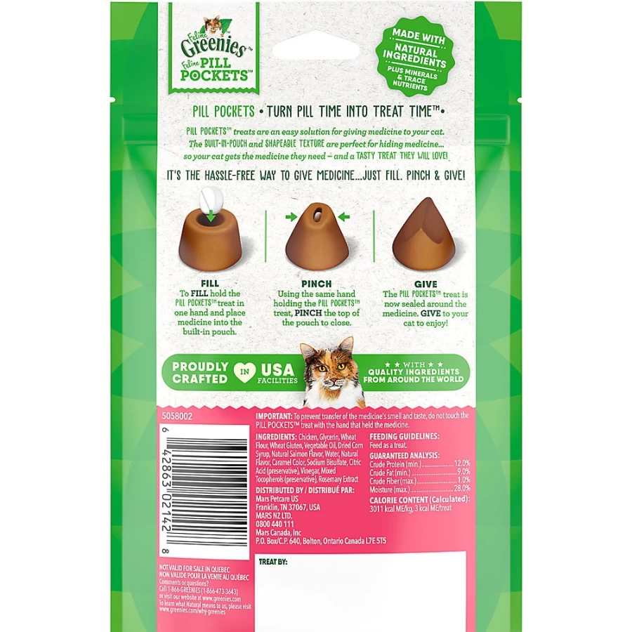 PetSmart Greenies Salmon Flavor Feline Pill Pockets - Tasty Cat Treats for Easy Medication