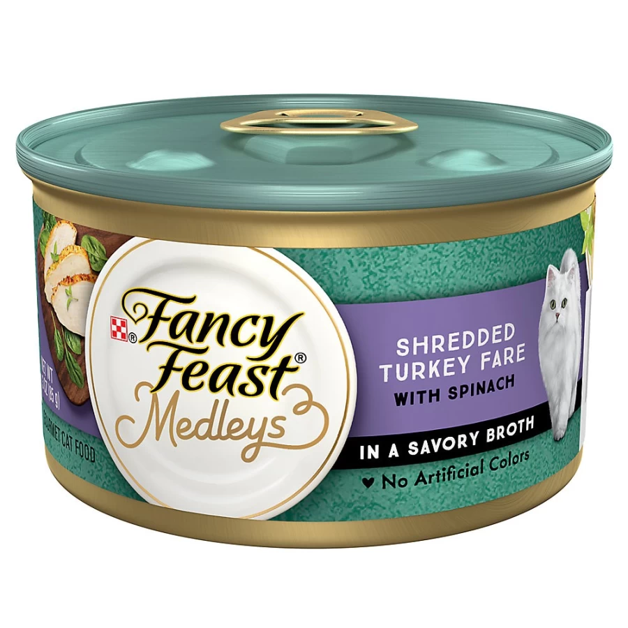 PetSmart Fancy Feast Medleys Grain-Free Wet Cat Food for Adults, 3.3 oz Cans - Variety Pack, Tender Meat & Seafood Recipes