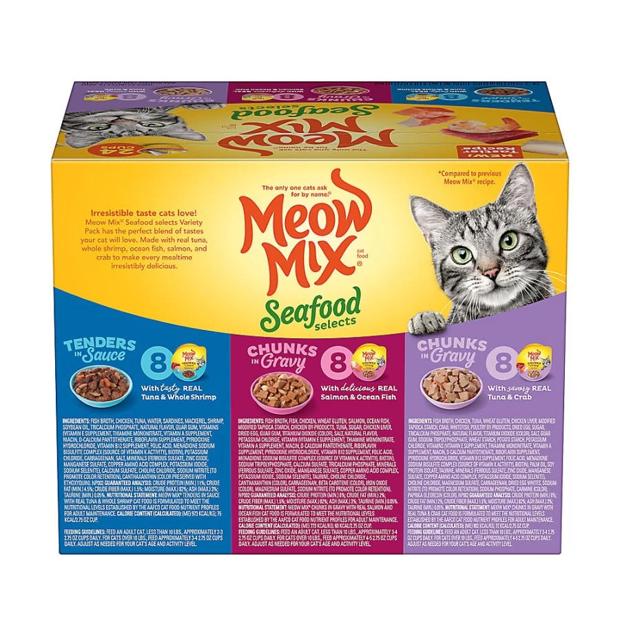 PetSmart Meow Mix Wet Cat Food Variety Pack - Tuna, Shrimp, Salmon, Ocean Fish & Crab for All Life Stages