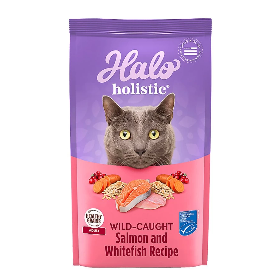 PetSmart HALO DreamCoat Adult Cat Food - Natural Holistic Wild Salmon & Whitefish Recipe for Healthy Skin & Coat