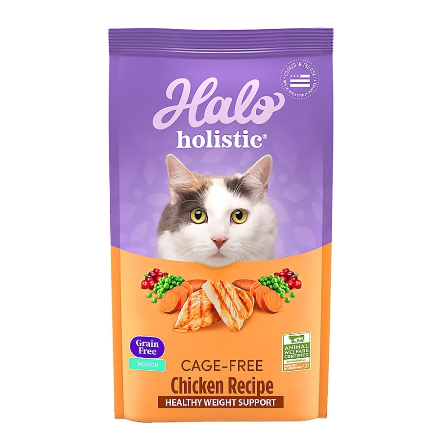 PetSmart HALO DreamCoat Indoor Cat Food - Grain Free, Healthy Weight, Chicken & Chicken Liver Recipe, Natural