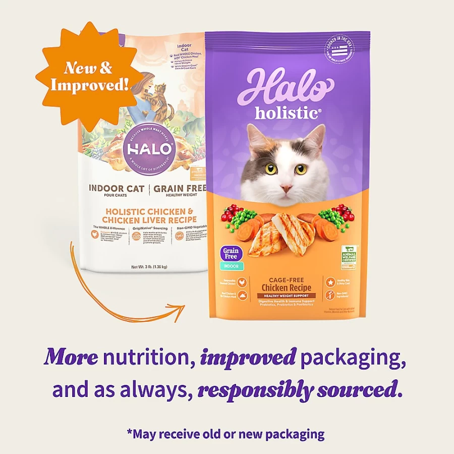 PetSmart HALO DreamCoat Indoor Cat Food - Grain Free, Healthy Weight, Chicken & Chicken Liver Recipe, Natural
