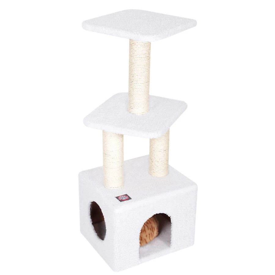 PetSmart Majestic 40-inch Casita Cat Tree for Indoor Cats, Off-White Pet Furniture with Scratching Posts