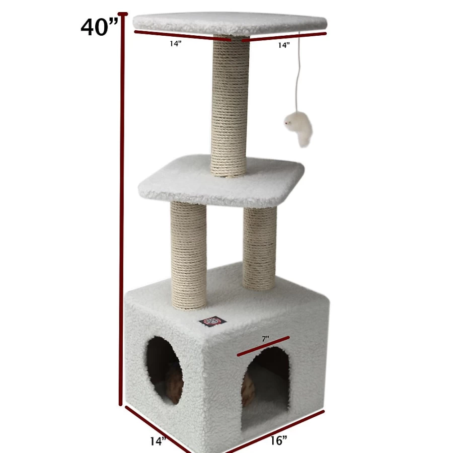 PetSmart Majestic 40-inch Casita Cat Tree for Indoor Cats, Off-White Pet Furniture with Scratching Posts