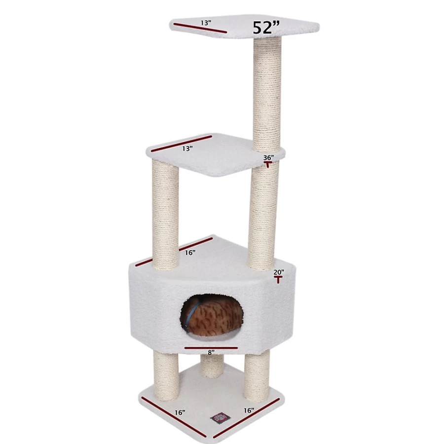 PetSmart Majestic 52-Inch Cat Tree with Bungalow - Tan, Large Cat Condo & Scratching Post for Indoor Cats