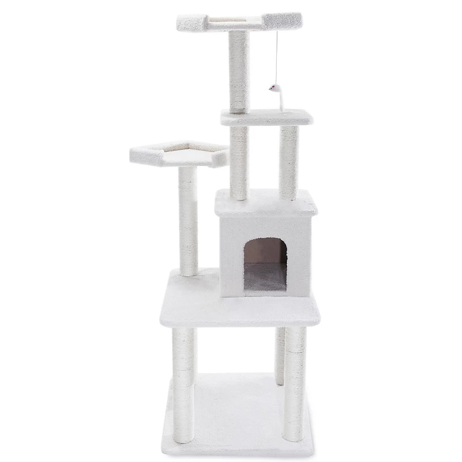 PetSmart Majestic 64-inch Casita Cat Tree for Large Cats – Off White Tall Scratching Post with Perches & Condo