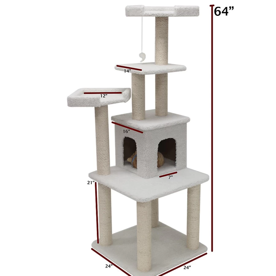PetSmart Majestic 64-inch Casita Cat Tree for Large Cats – Off White Tall Scratching Post with Perches & Condo
