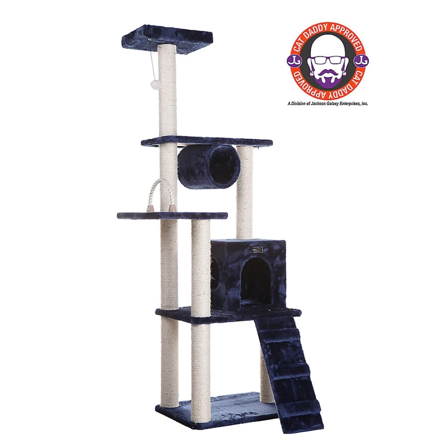PetSmart Navy Blue Armarkat 71-inch Cat Tree with Faux Fur & Real Wood Kitty Playhouse