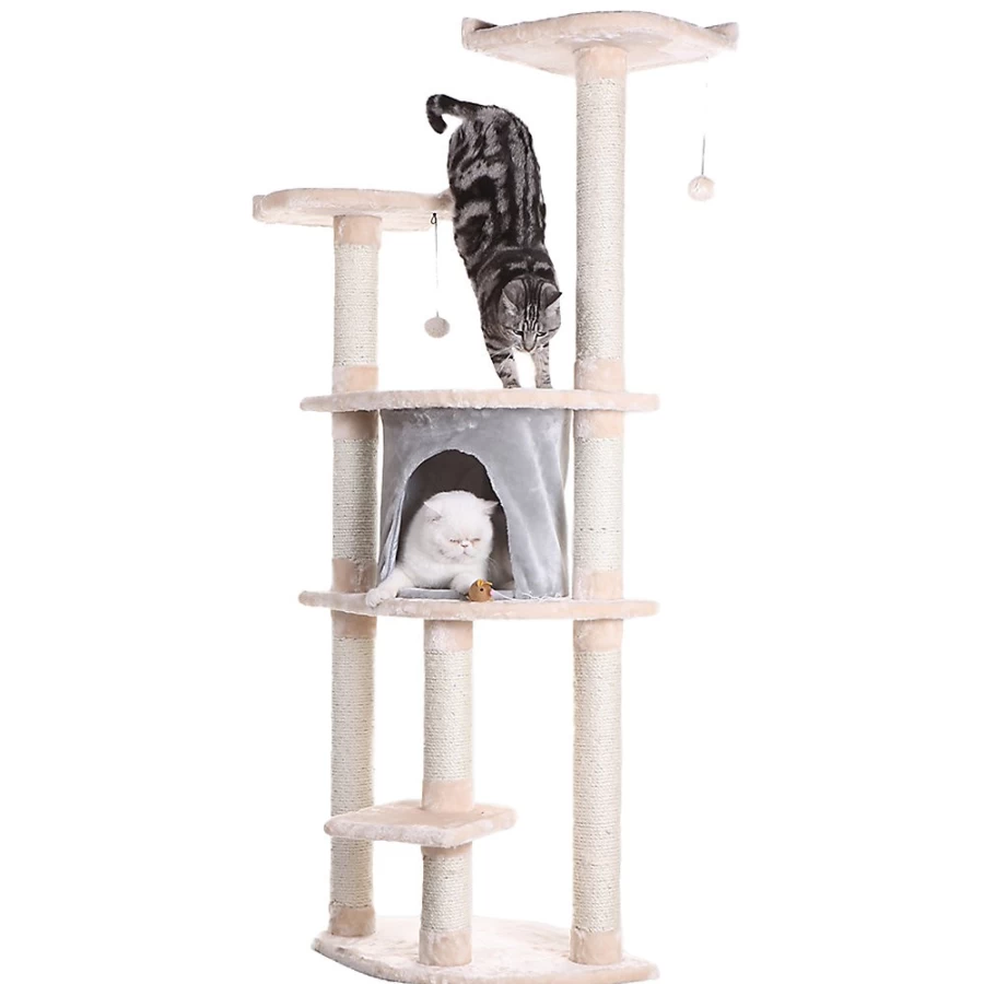 PetSmart Armarkat 64-Inch Silver Gray Cat Tree with Faux Fur, Real Wood & Sisal Posts for Climbing