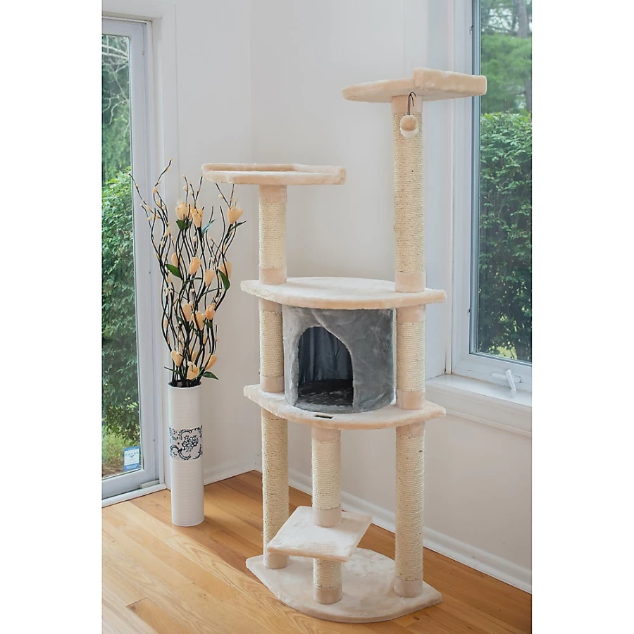 PetSmart Armarkat 64-Inch Silver Gray Cat Tree with Faux Fur, Real Wood & Sisal Posts for Climbing