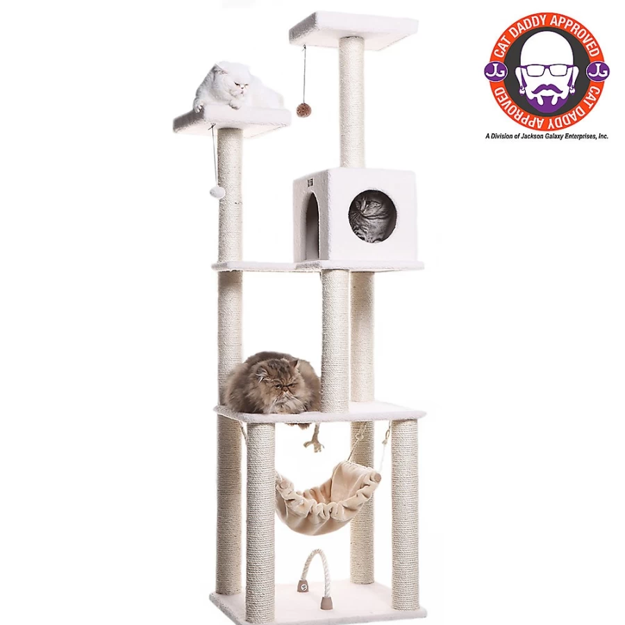 PetSmart Armarkat 73-inch Ivory Faux Fleece Cat Tree with Real Wood Perch - Classic Design for Cats