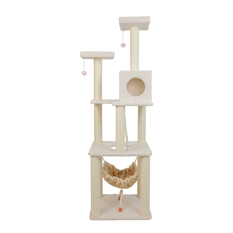 PetSmart Armarkat 73-inch Ivory Faux Fleece Cat Tree with Real Wood Perch - Classic Design for Cats