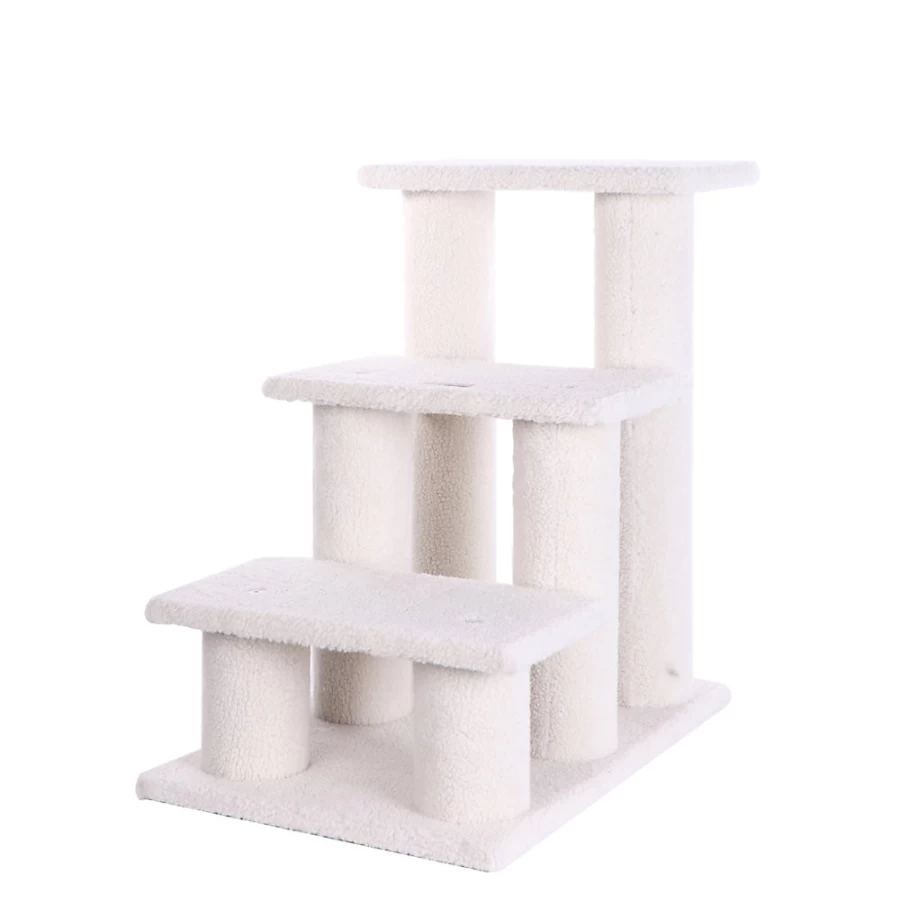 PetSmart Ivory Real Wood 3-Step Faux Fleece Cat Stairs & Dog Ramp for Indoor Pets - Armarkat Design