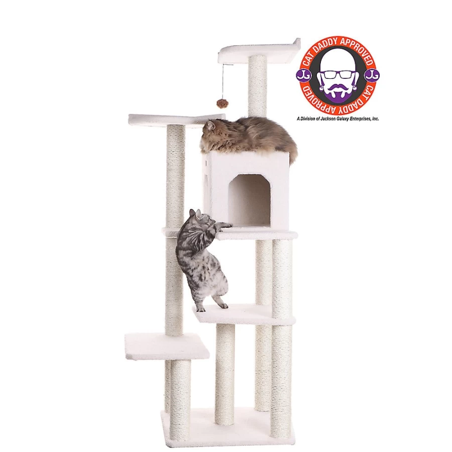 PetSmart Armarkat 68-inch Ivory Faux Fleece Cat Tree with Real Wood Multi-Level Tower for Climbing and Scratching