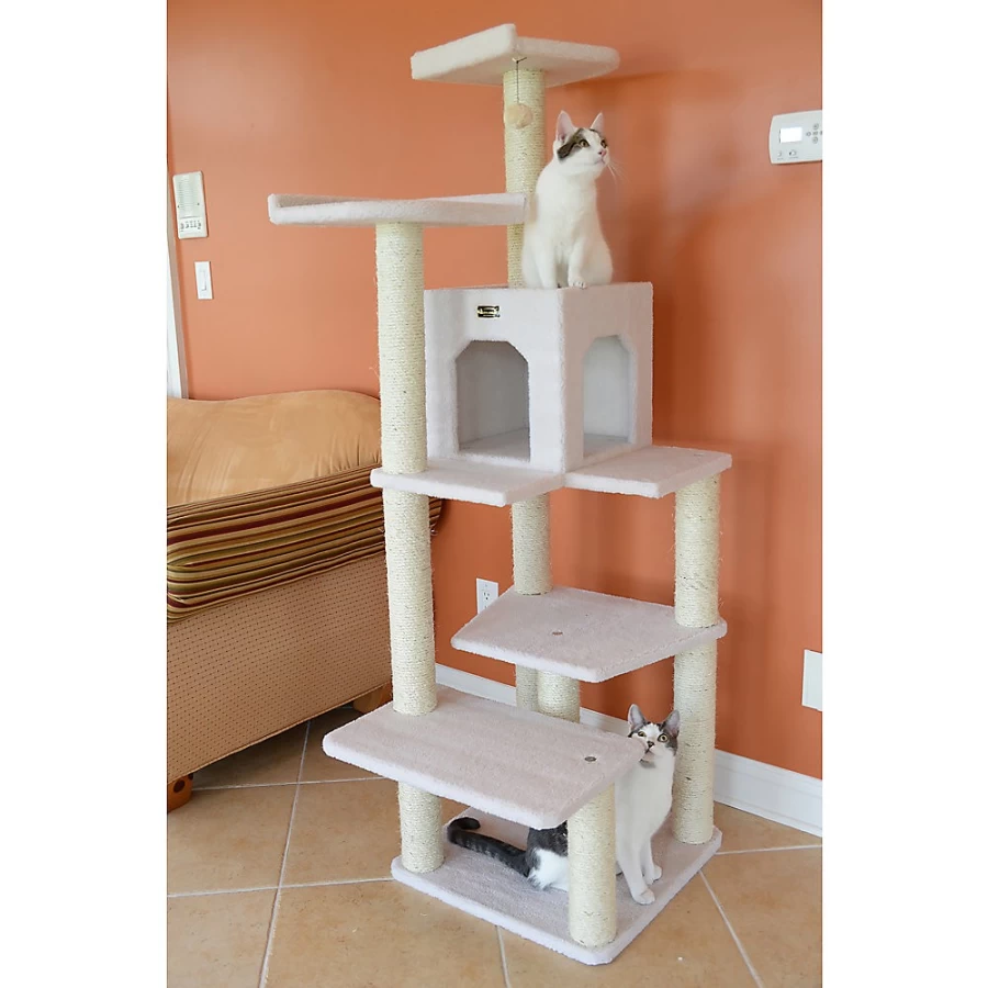 PetSmart Armarkat 68-inch Ivory Faux Fleece Cat Tree with Real Wood Multi-Level Tower for Climbing and Scratching