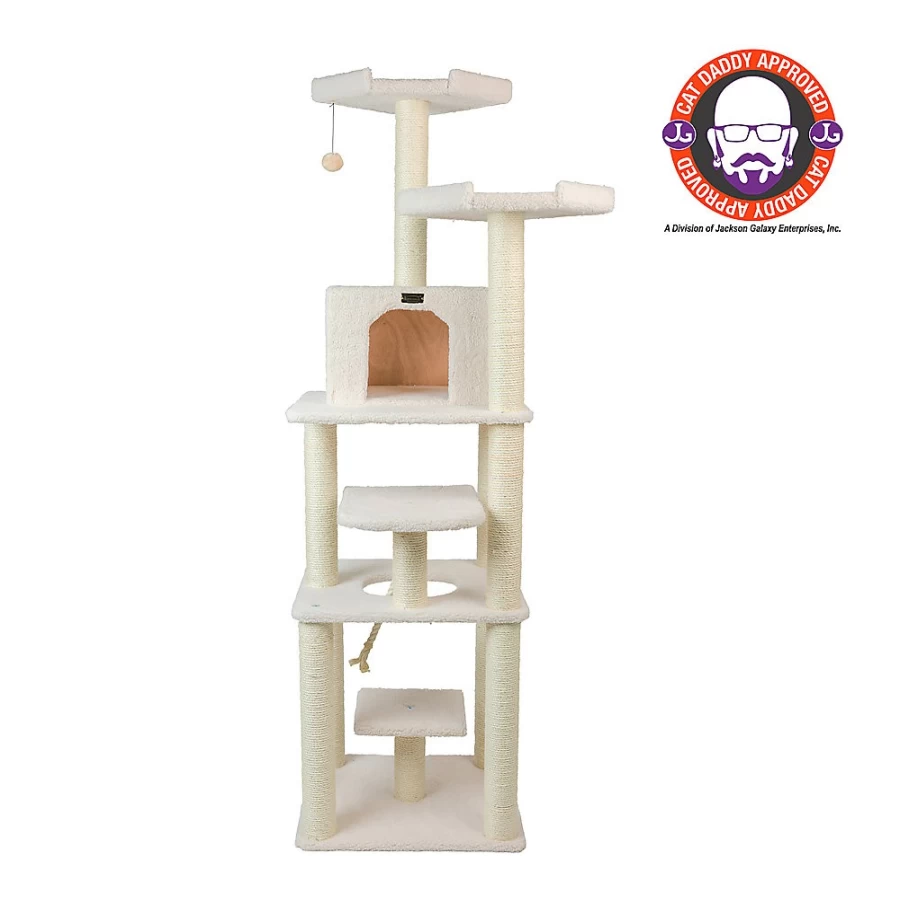 PetSmart Armarkat 78-inch Ivory Cat Tree with Faux Fleece & Rope Swing - Real Wood Playhouse for Cats