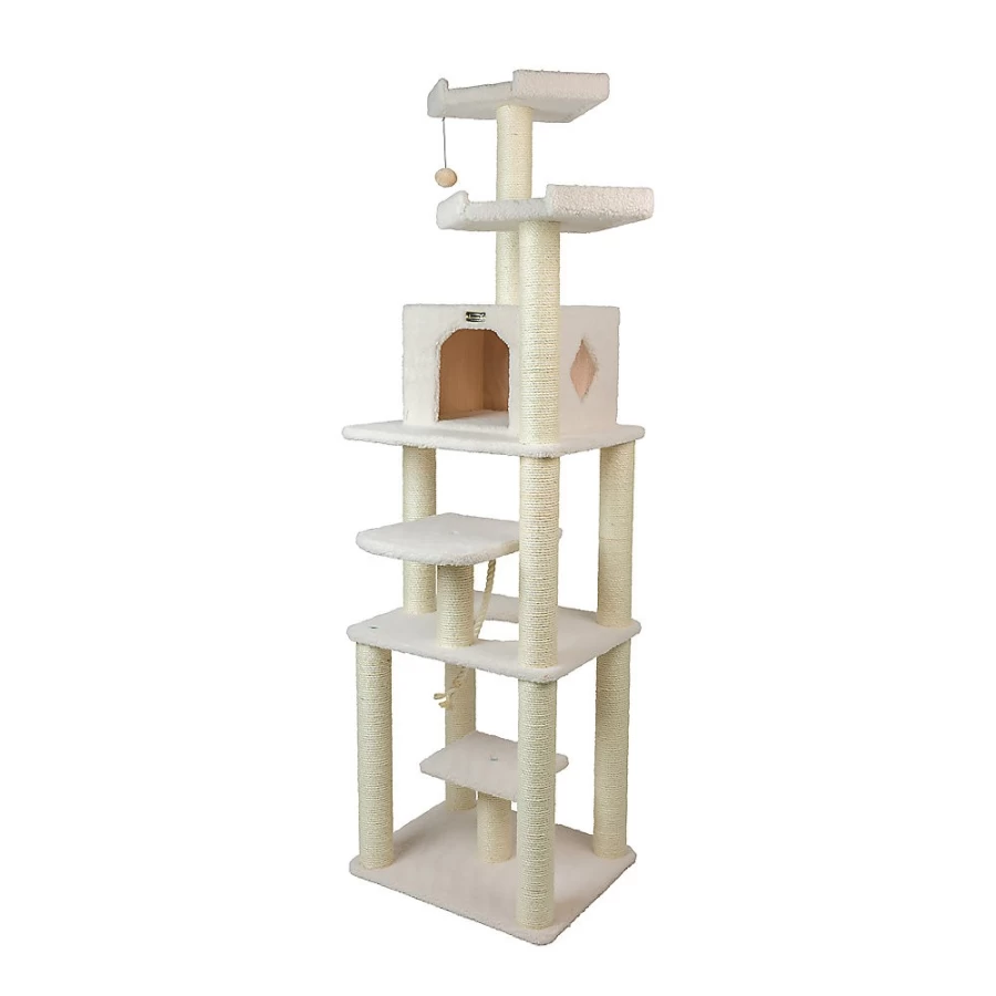 PetSmart Armarkat 78-inch Ivory Cat Tree with Faux Fleece & Rope Swing - Real Wood Playhouse for Cats