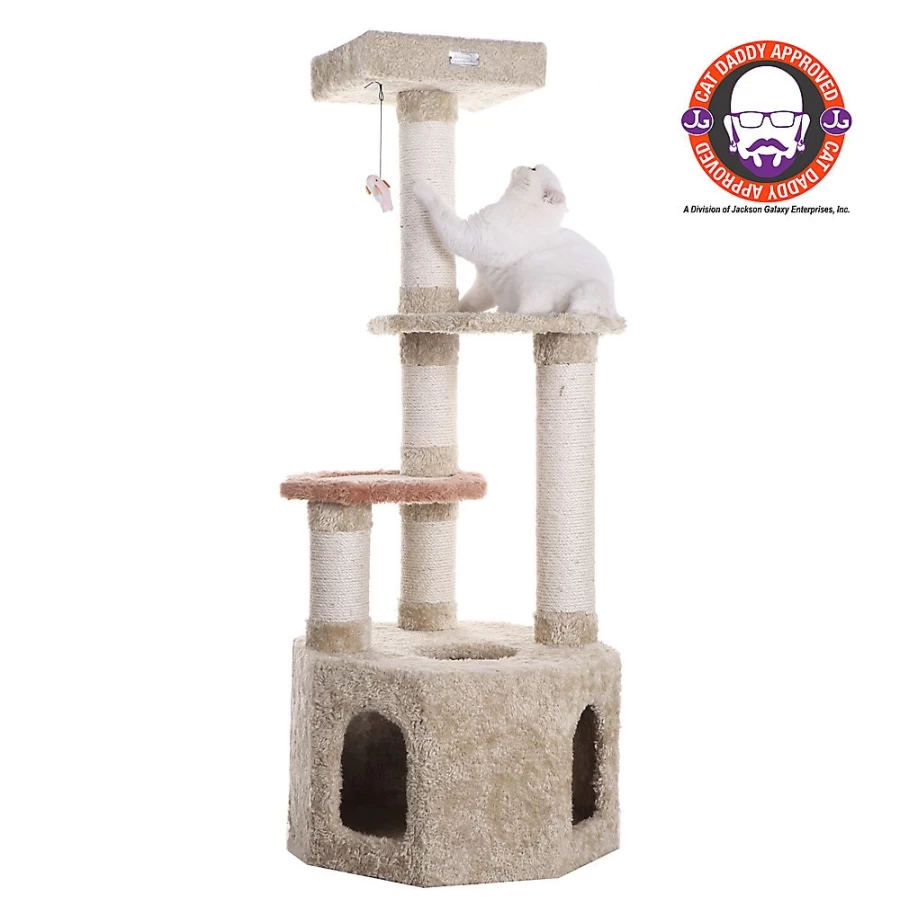 PetSmart Armarkat 57-inch Cat Tree with Condo - Real Wood, Carpeted, Khaki, for Medium Cats