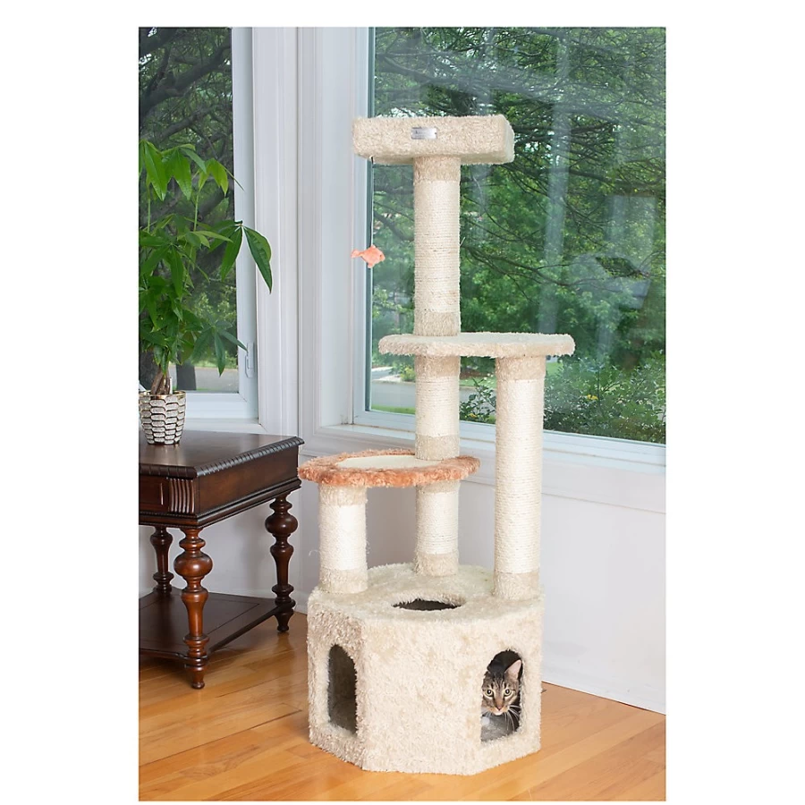 PetSmart Armarkat 57-inch Cat Tree with Condo - Real Wood, Carpeted, Khaki, for Medium Cats