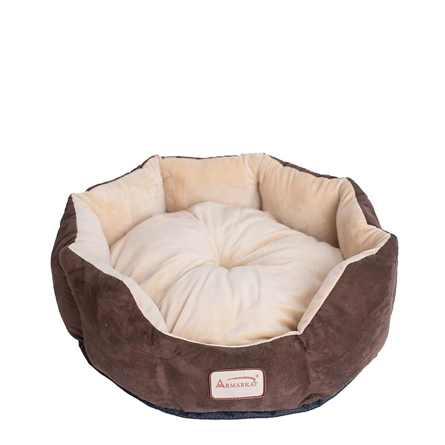 PetSmart Armarkat Mocha Beige Faux Suede Cat Bed - Cozy Cuddler for Cats