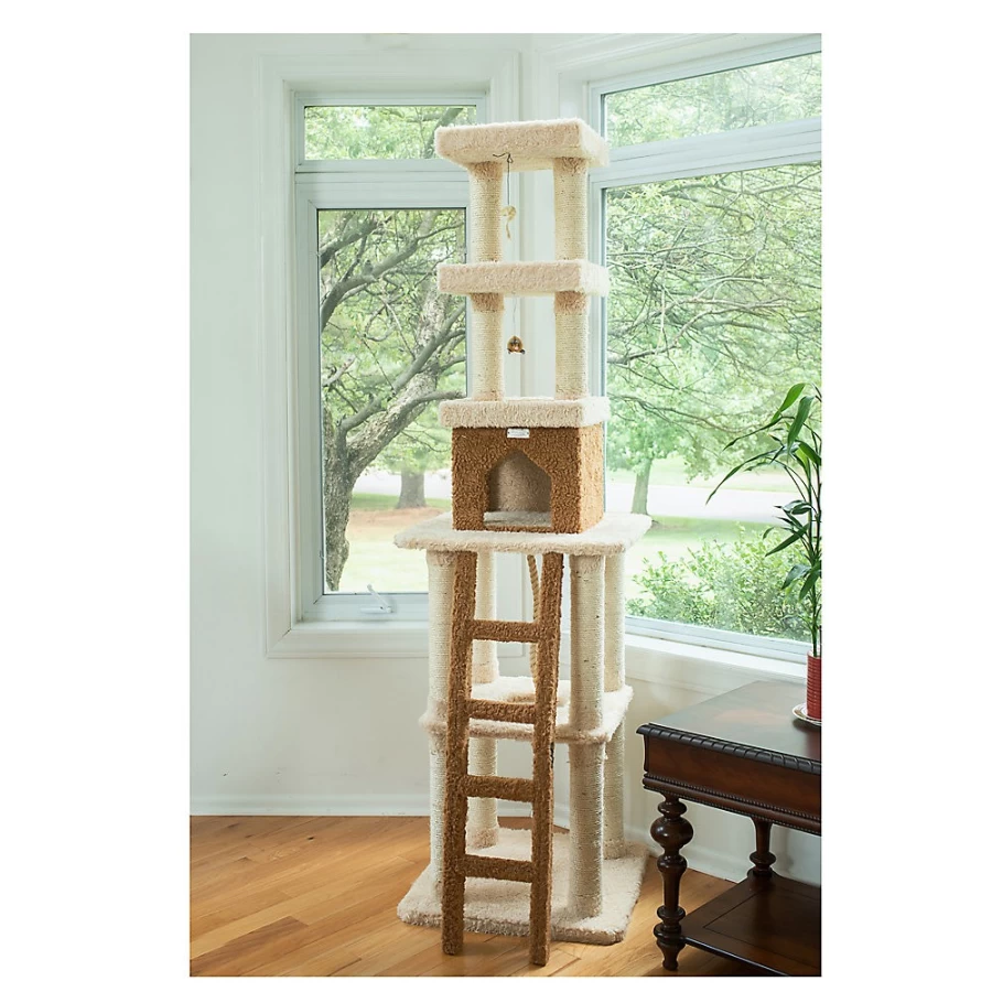 PetSmart Armarkat 84-inch Real Wood Cat Tree with Rope Swing and Ladder Condo in Beige
