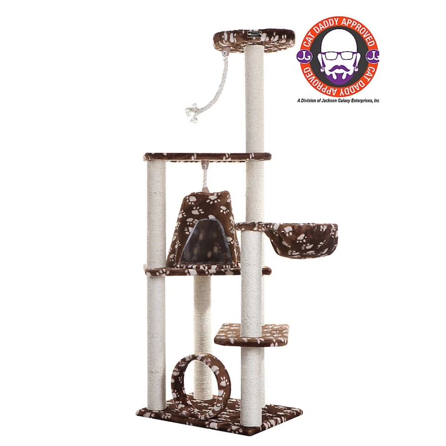 PetSmart Armarkat 66-inch Condo Basket Cat Tree - Real Wood, Sisal Scratching Post, Saddle Brown - Tall Cat Tower for Indoor Cats