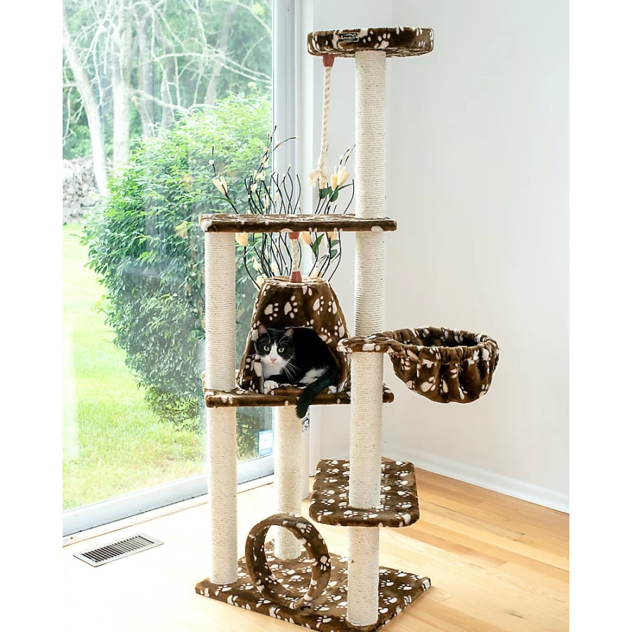 PetSmart Armarkat 66-inch Condo Basket Cat Tree - Real Wood, Sisal Scratching Post, Saddle Brown - Tall Cat Tower for Indoor Cats