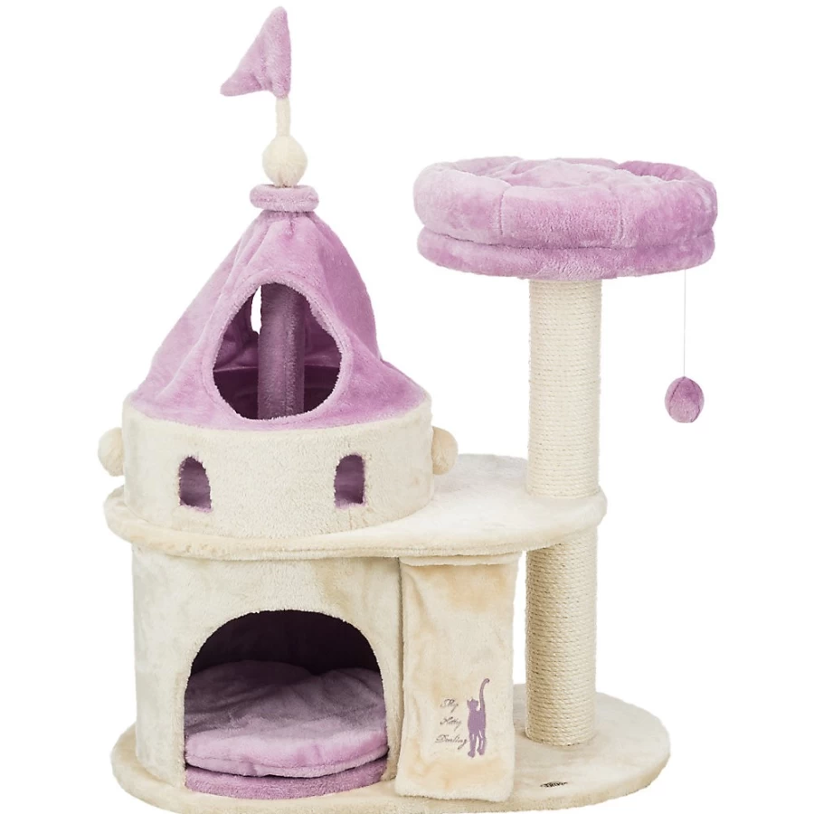 PetSmart Trixie 35-inch My Kitty Darling Castle Cat Tree - Purple & Beige Cat Condo for Indoor Cats