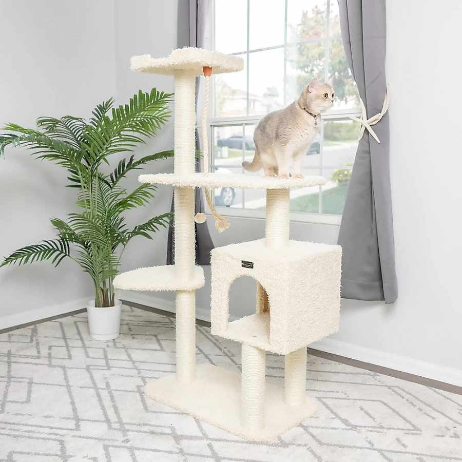 PetSmart Armarkat 57-inch Beige Faux Fur Cat Tree with Real Wood Perches for Kittens and Cats