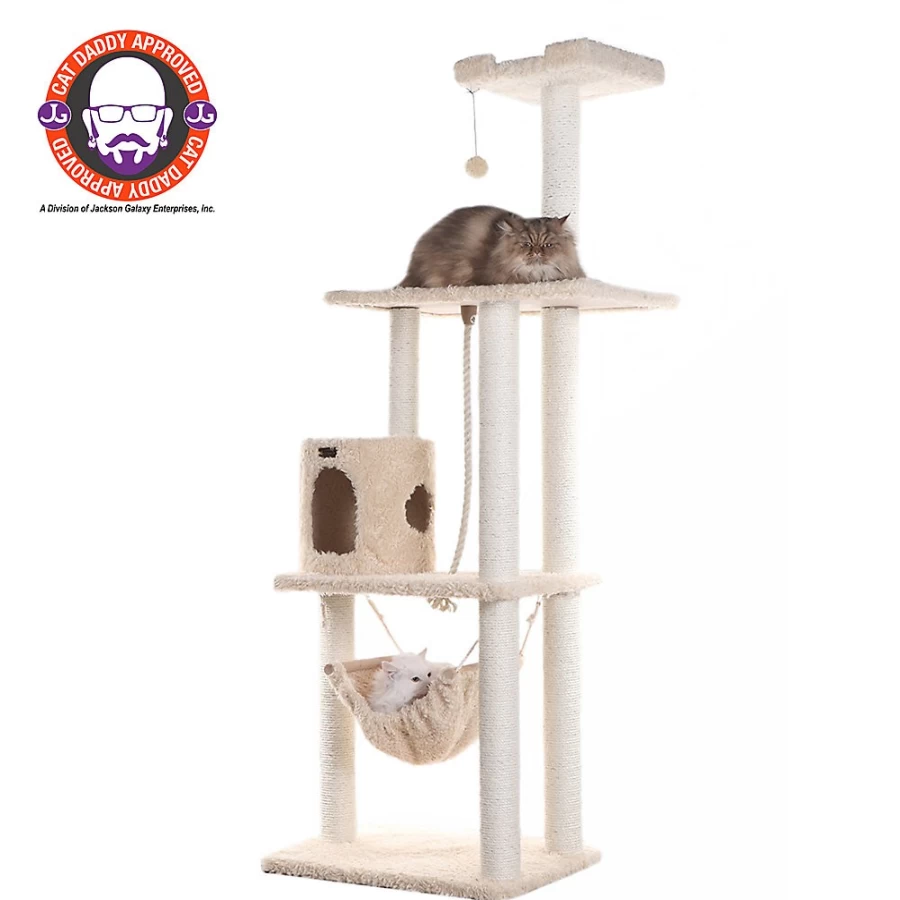 PetSmart Armarkat 70-inch Real Wood Cat Tree with Hammock - Hanging Toys for Large & Small Cats, Beige