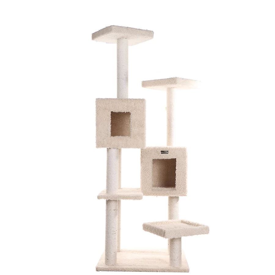 PetSmart Armarkat 67-inch Beige Cat Tree with Faux Fur, Wood Perch, and Spacious Cat Cave for Indoor Cats