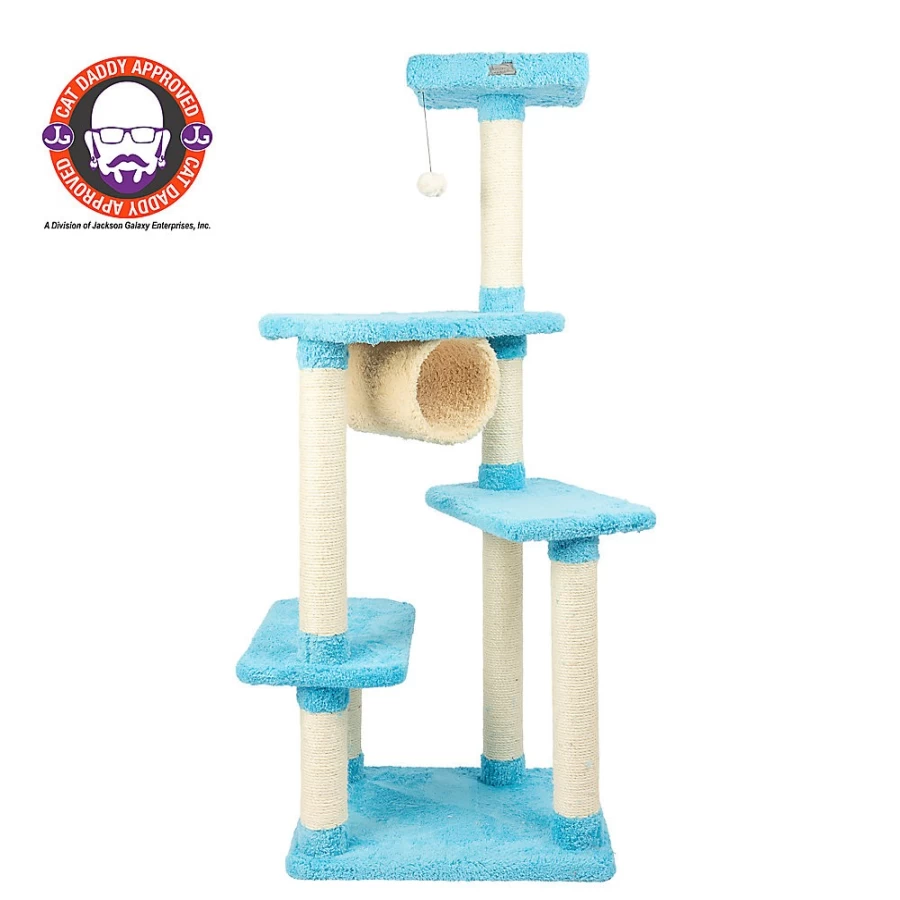 PetSmart Armarkat 61-inch Sky Blue Faux Fleece Cat Tree with Real Wood Perch - Premium Cat Play Furniture