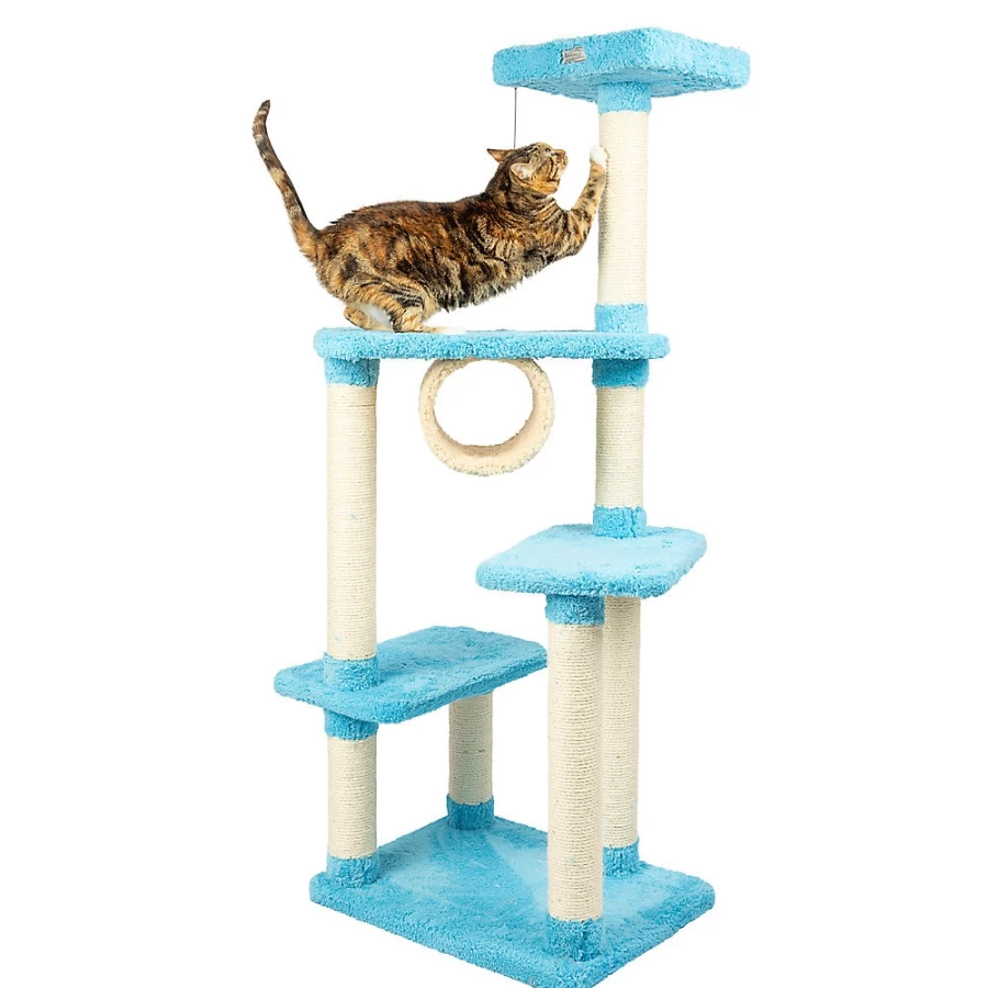 PetSmart Armarkat 61-inch Sky Blue Faux Fleece Cat Tree with Real Wood Perch - Premium Cat Play Furniture