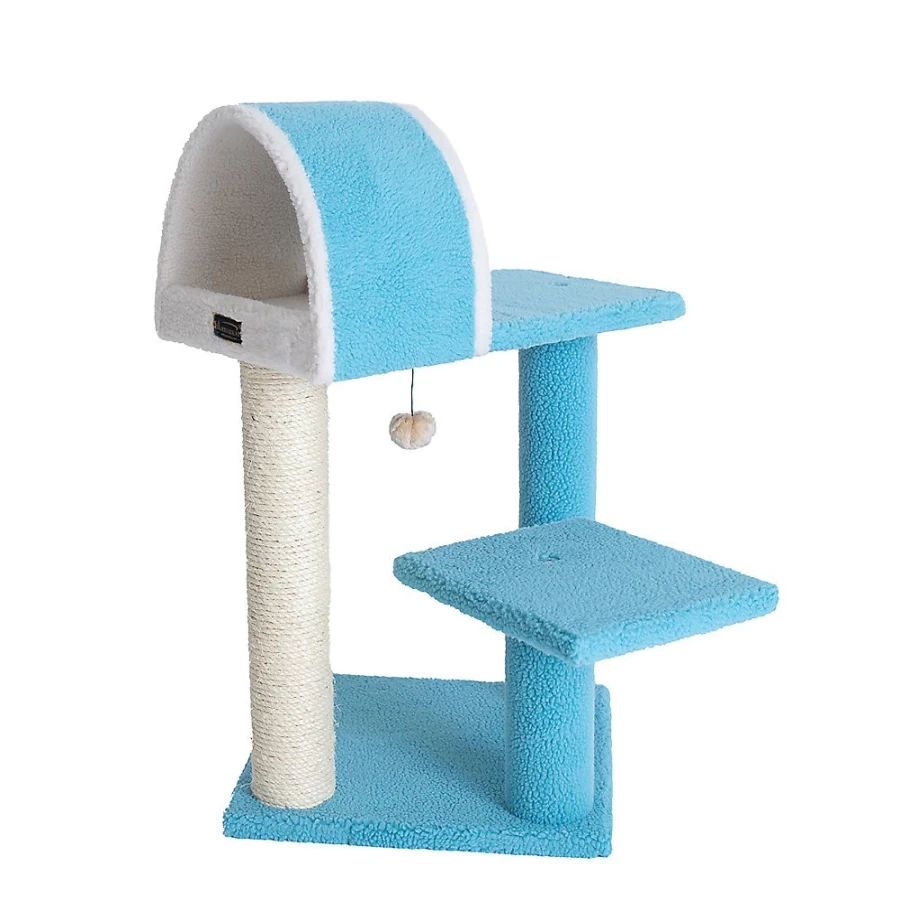 PetSmart Armarkat 30-inch Sky Blue Faux Fleece Cat Bed with Real Wood Frame - Cozy Kitty Hideout for Indoor Cats