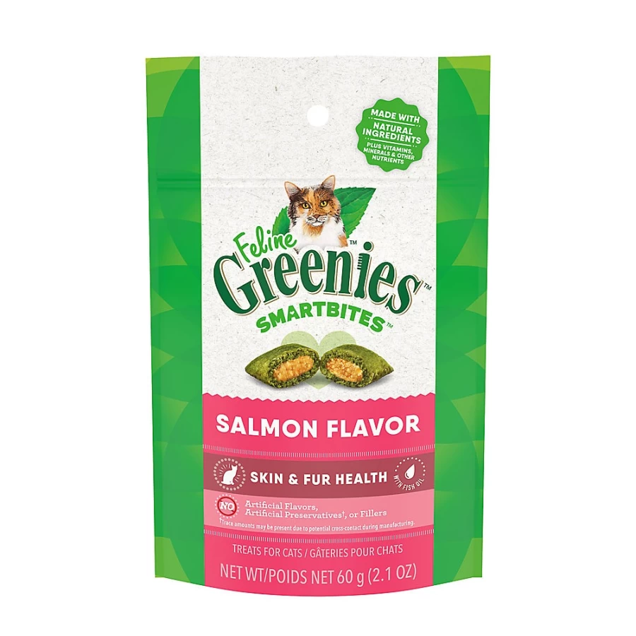PetSmart Salmon Cat Treats for Skin & Fur Health - Feline Greenies SmartBites Adult Cat Snacks