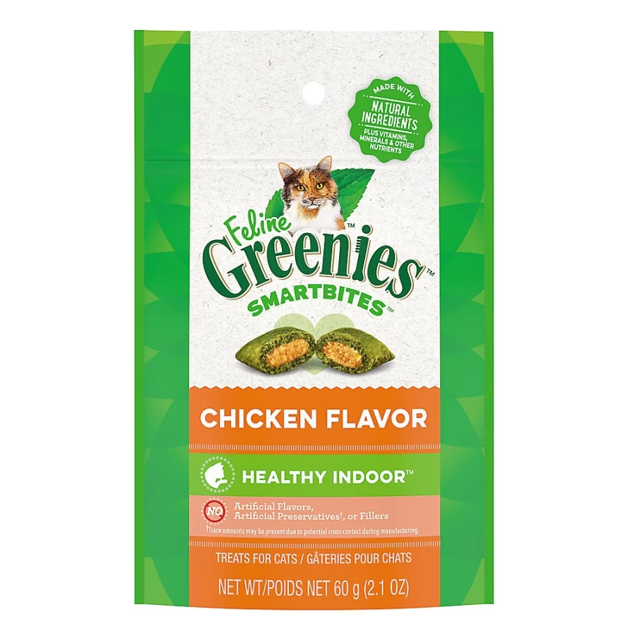 PetSmart Feline Greenies SmartBites Indoor Care Cat Treats - Natural Chicken Flavor, Adult Cat Dental Health Snacks