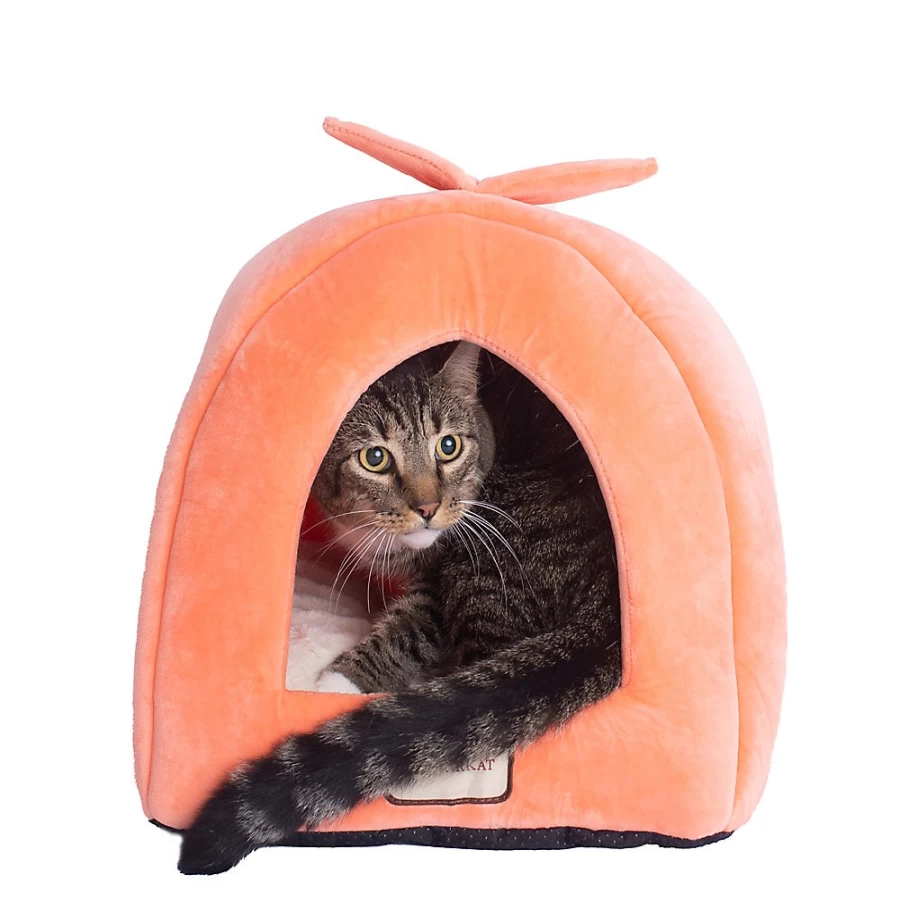 PetSmart Armarkat Luxe Velvet Orange Cat Bed - Cozy Little House for Cats