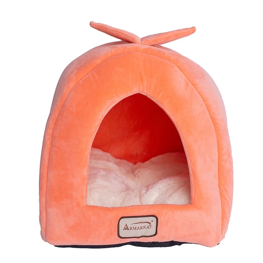 PetSmart Armarkat Luxe Velvet Orange Cat Bed - Cozy Little House for Cats