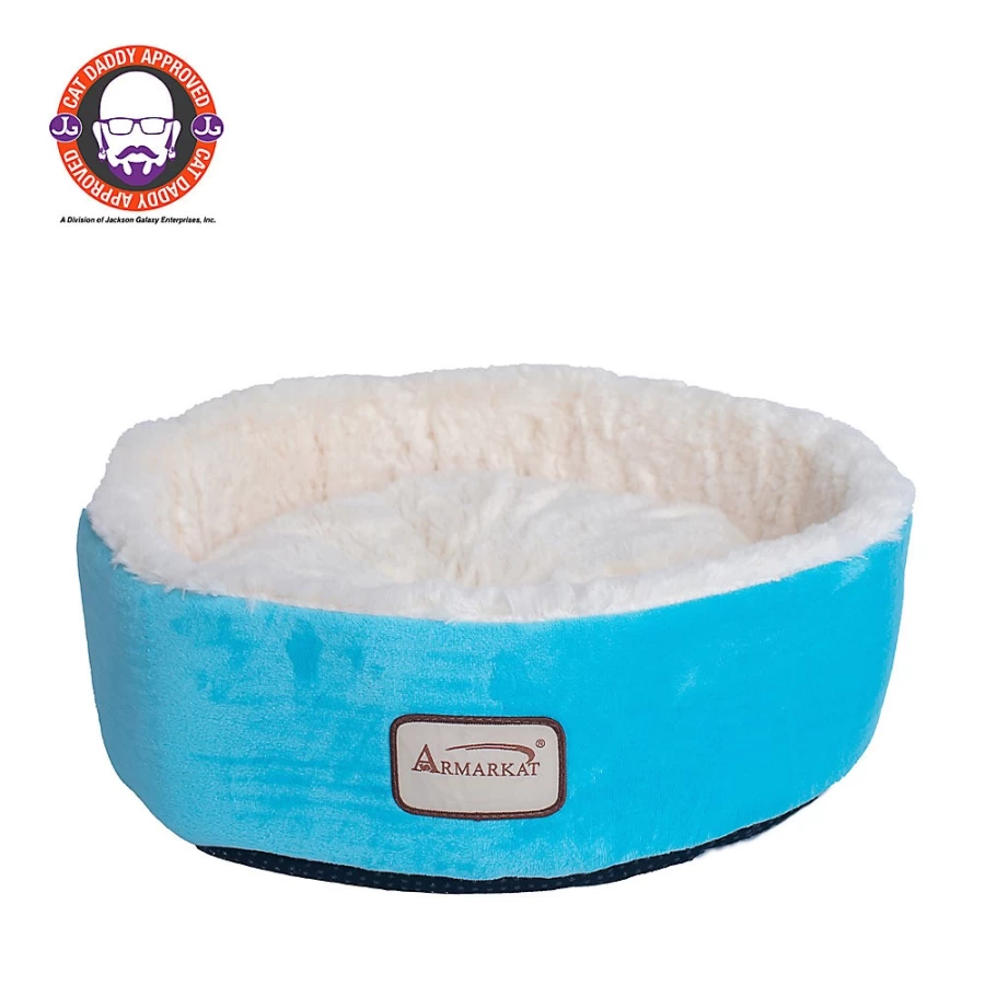 PetSmart Armarkat Luxe Velvet Pet Bed - Sky Blue & Ivory Plush Cuddler for Cats & Dogs