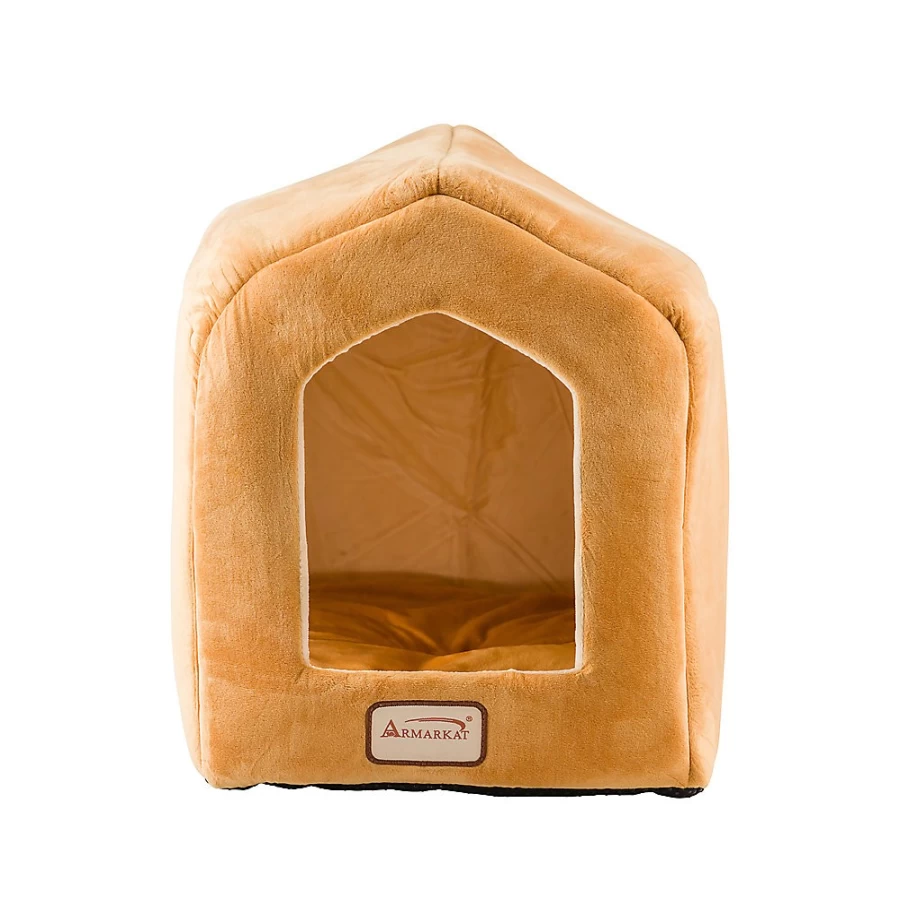 PetSmart Armarkat Beige & Brown House-Shaped Cat Bed with Removable Cover