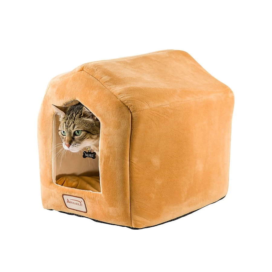 PetSmart Armarkat Beige & Brown House-Shaped Cat Bed with Removable Cover
