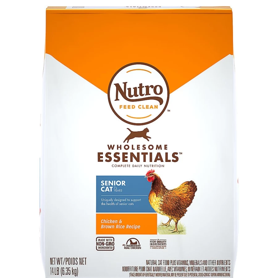 PetSmart Nutro Wholesome Essentials Natural Indoor Senior Dry Cat Food - Non-GMO Chicken & Brown Rice Recipe for Adult Cats