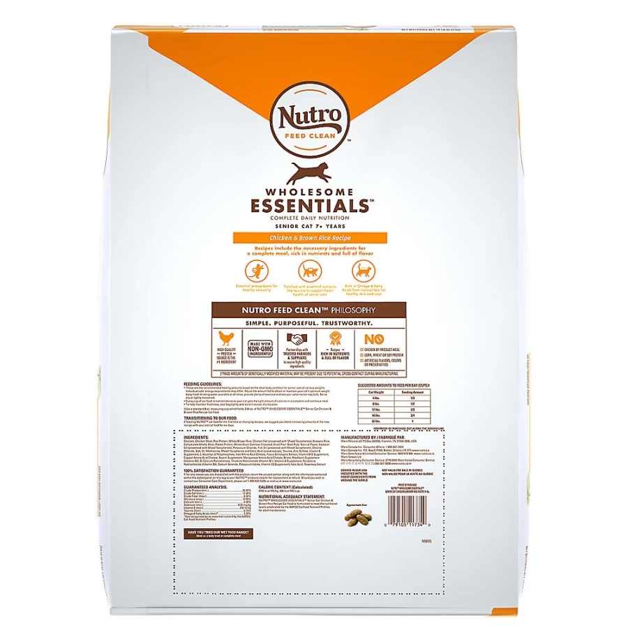 PetSmart Nutro Wholesome Essentials Natural Indoor Senior Dry Cat Food - Non-GMO Chicken & Brown Rice Recipe for Adult Cats