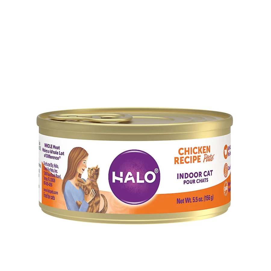 PetSmart HALO Grain-Free Indoor Cat Food - Natural Chicken Recipe Pate for Healthy Digestion