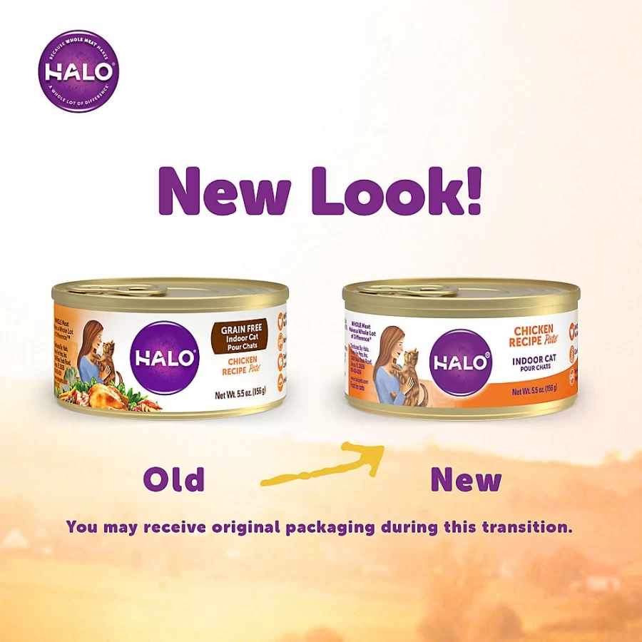 PetSmart HALO Grain-Free Indoor Cat Food - Natural Chicken Recipe Pate for Healthy Digestion