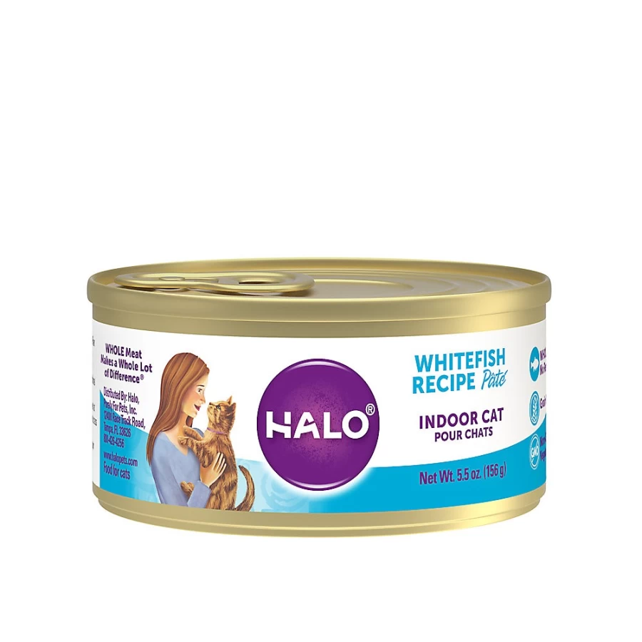 PetSmart HALO Grain-Free Indoor Cat Food Pate - Natural Whitefish Recipe for Healthy Digestion